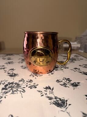 Godinger Monogram D Hammered Copper Moscow Mule Mug Brass Handle Barware